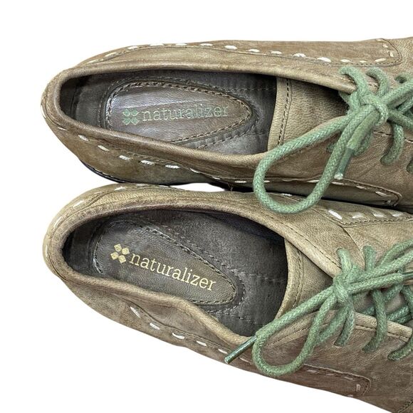 Naturalizer Dolan Wedge Lace Up Oxford Shoes Green Leather Women’s Sz 8.5 (HF2) - Picture 10 of 11
